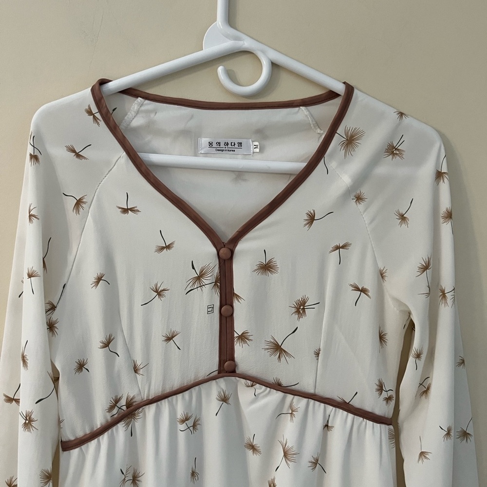 DESIGN IN KOREA Elegant Cream Dress with Brown Accents M NWOT - Picture 9 of 11